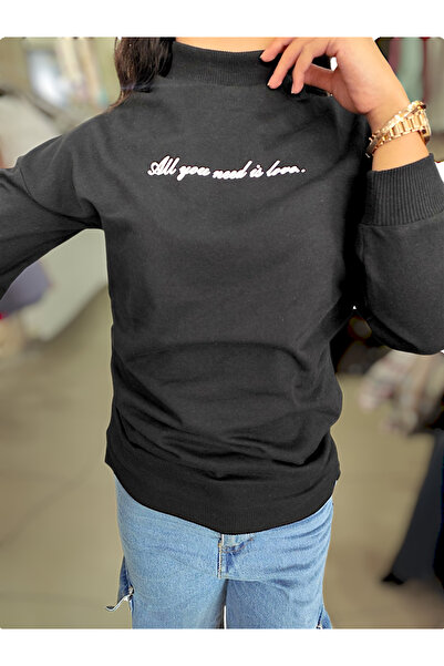 Sublime Butik Γυναικείο κείμενο με λεπτομέρεια Crew Neck κανονικό φούτερ