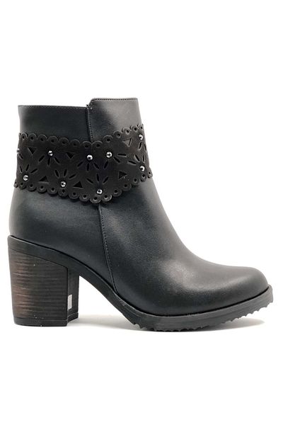 KCMN Mehtap Ankle Stone Λεπτομερείς Γυναικείες Μπότες με τακούνι Μαύρο