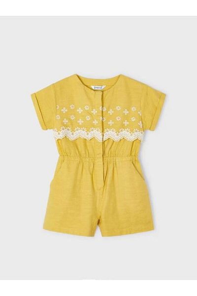 MAYORAL Linen Embroidered Girl's Shorts Jumpsuit - 3852