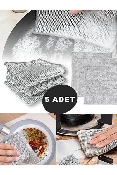 Viyalente 5Pcs Multifunctional Anti-Scratch Wire Dishcloth Dish Wire Scrubbing Cloth Steel Wire Dish Towel