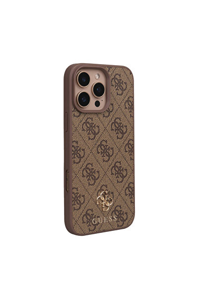 Guess iPhone 16 Pro Max Uyumlu Kılıf Magsafe Özellikli Guess  Lisanslı Small 4G Classic Kahverengi