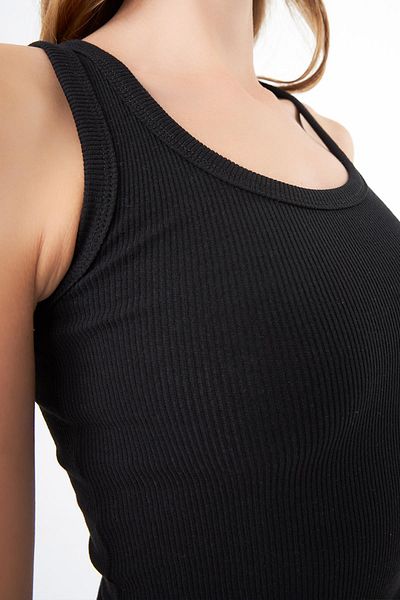 Cottonhill Black Cotton Thick Strap Corded Women's Tank Top