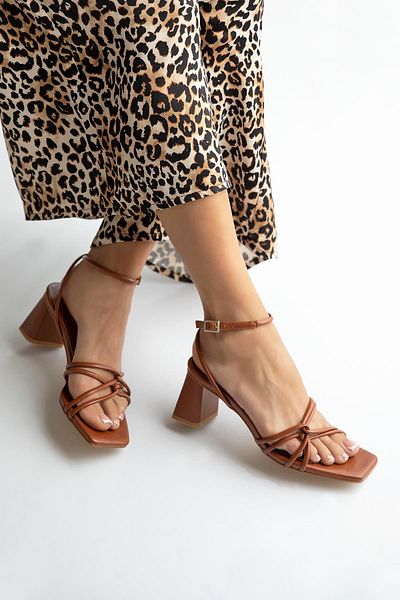 STRASWANS Tan Onika Women's Heeled Leather Sandals