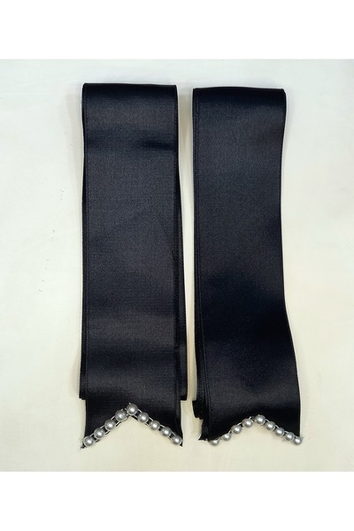 Hobigram Black Plain Pearl Jewelry Ribbon, Bride Groom Wedding Henna Night Width 6 cm Length 2 Meters