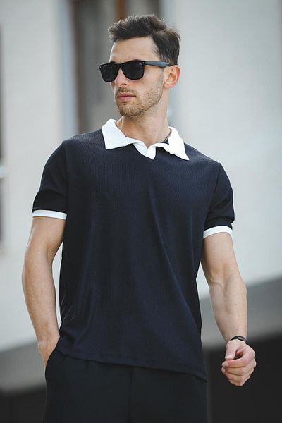 Oksit Ht 945061   Ανδρικό μπλουζάκι Slim Fit Lycra Short Placket Apic Collar