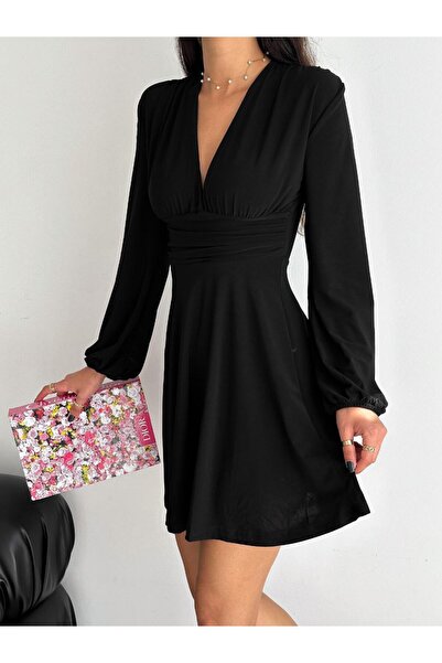 RB CLUB Γυναικείο φόρεμα με λαιμόκοψη V και μανίκια Με σούρες Κλοσέ Sandy