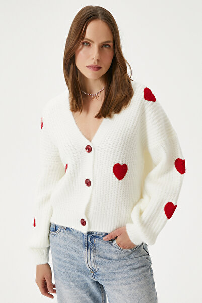 Ritnice Women's Cozy Red Heart Embroidered Knitwear Cardigan