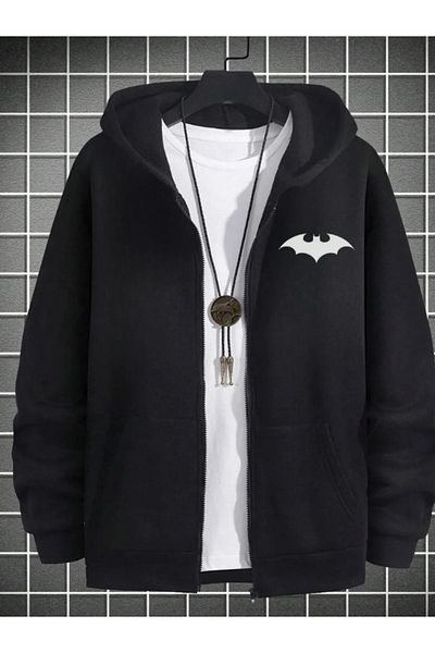 Karatopak Printed Hooded Zippered Oversize Seasonal Sweatshirt