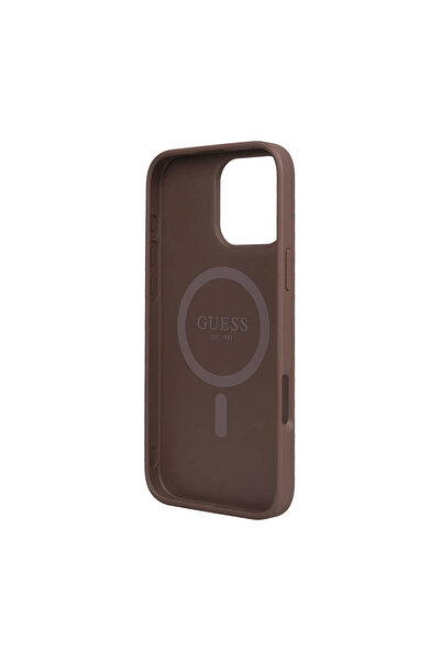 Guess iPhone 16 Pro Max Uyumlu Kılıf Magsafe Özellikli Guess  Lisanslı Small 4G Classic Kahverengi