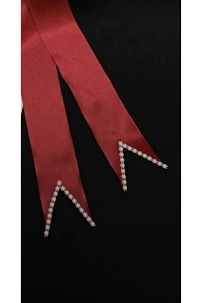 Hobigram 6 cm Length Burgundy Bride and Groom Wedding Ribbon with Pearls - 2 Meters