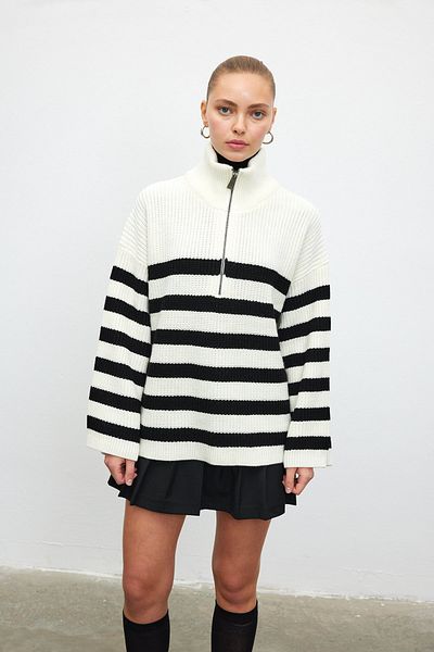 VATKALI Half turtleneck zipper sweater ecru