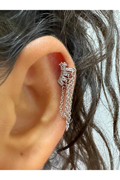 Arescollection Zirkon Taşlı Zincir Sallantılı 1 Adet Helix Kıkırdak Lobe Uyum...