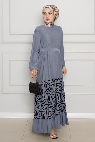 Sevitli Gray Patterned Karin Dress