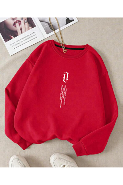 FAVORİST UNISEX Vertikalni tekst Štampano okrugla kragna Oversize kroj Dukserica