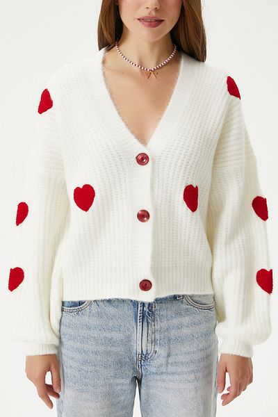 Ritnice Women's Cozy Red Heart Embroidered Knitwear Cardigan