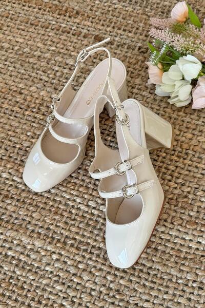 STRASWANS Kelby Women's Heeled Patent Leather Shoes Beige