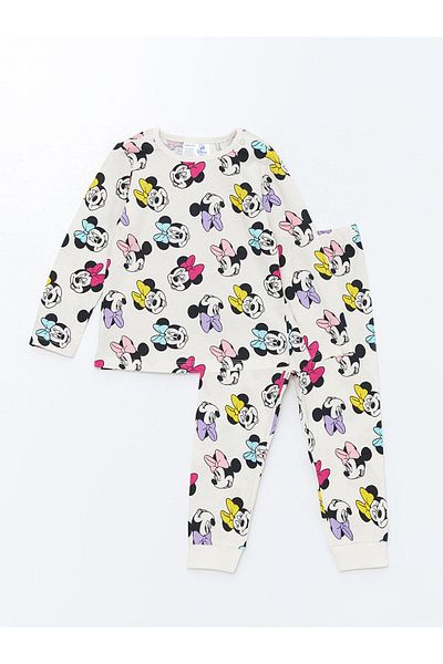 LC Waikiki Sada dievčenských pyžám s potlačou Minnie Mouse s dlhým rukávom Lcwk Crew Neck