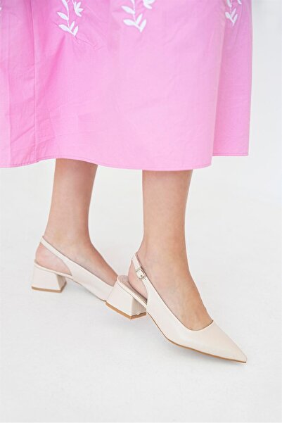 STRASWANS Hanna Women's Heeled Leather Shoes Beige