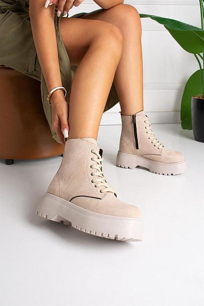 ShoeTek Clarisse Γυναικείες Μπότες Lace-Up Beige Suede