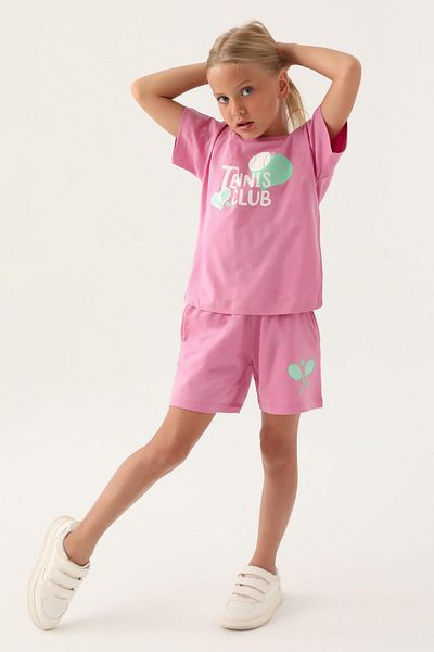ROLY POLY 3380 Model Girl's Cotton Short Sleeve Shorts Set - Pink