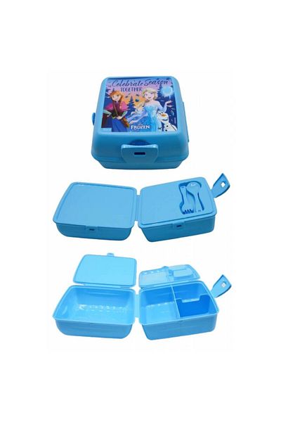 Piev Blue 2 Compartment Frozen Feeding Bowl with Lock and Fork and Spoon
