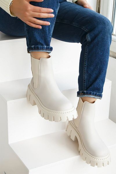 ShoeTek Nadia Γυναικείες Μπότες Πλαϊνό Ελαστικό Μπεζ Δερμάτινο