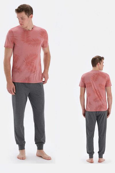 Eros 33062 Salmon Men's Pajama Set with Shorts - Short Sleeve, Cotton