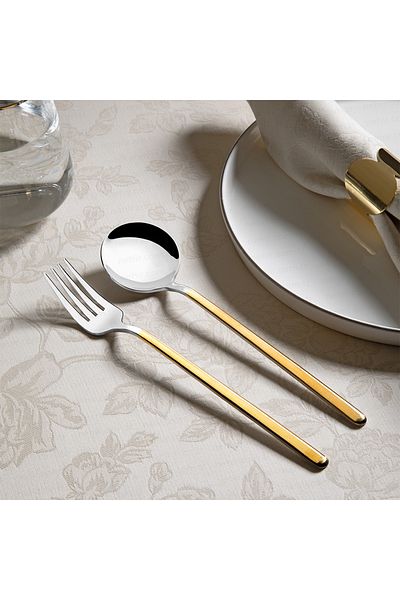 Nehir Sofia Gold Plain 12 Person 89 Piece Fork Spoon Knife Set