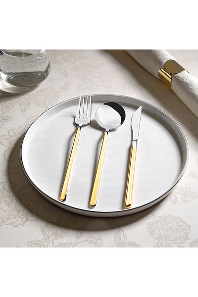 Nehir Sofia Gold Plain 12 Person 89 Piece Fork Spoon Knife Set