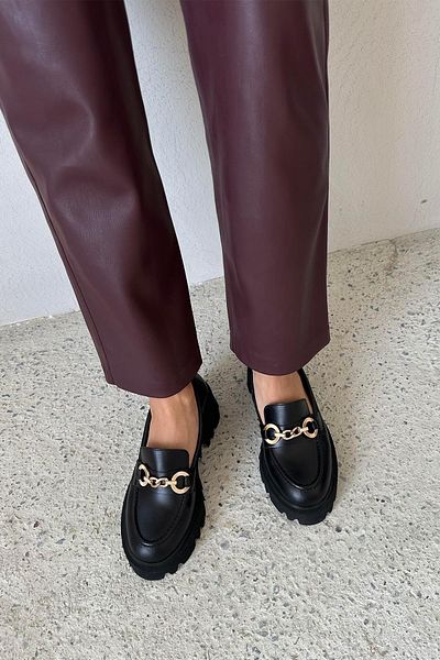 STRASWANS Jacky Women's Inside and Outside Genuine Leather Loafer Shoes Black