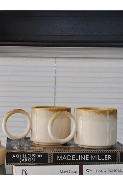 M'art Home Artistic Round Handle 2-Piece Mug - Cream
