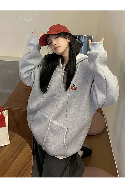Karatopak Printed Hooded Zippered Oversize Seasonal Sweatshirt