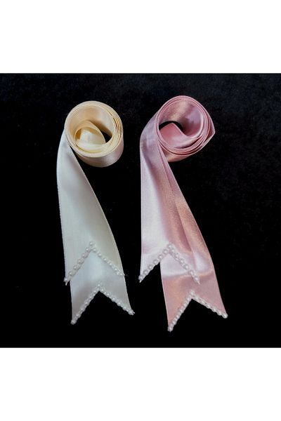 Hobigram Powder Cream Pearl Jewelry Ribbon Bride Groom Wedding Henna Night Material Jewelry Ribbon with Pearls