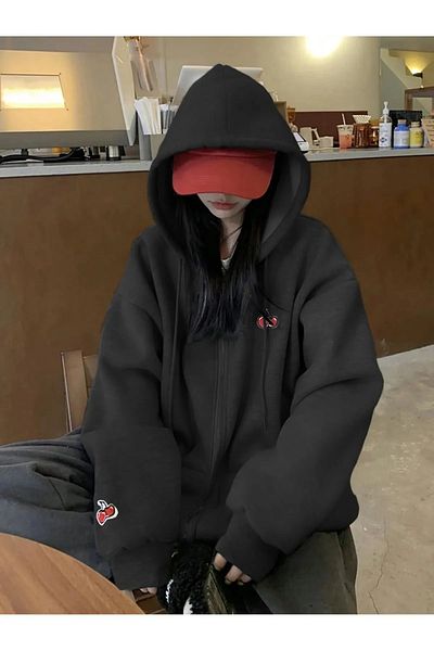 Karatopak Printed Hooded Zippered Oversize Seasonal Sweatshirt