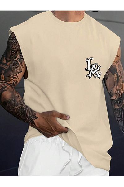 Cosmo Style tricou sport din bumbac fără mâneci pentru bărbați LA scris