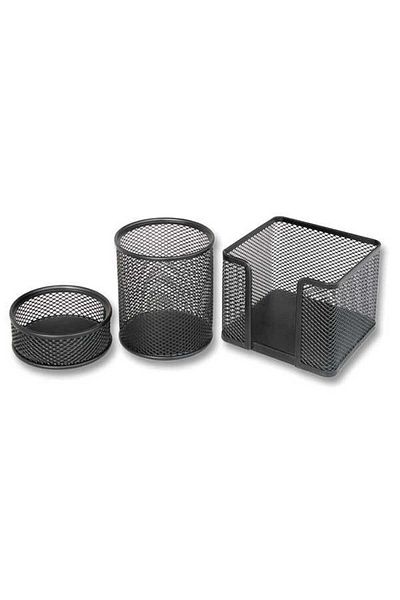 Bion 3 Piece Black Metal Perforated Table Set - Paper Holder and Pen Holder
