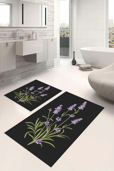 Napoli Home Set de scaune de toaletă pentru baie, lavabil, imprimat digital, cu model floral simplu, WC-61-ANTARACIT,