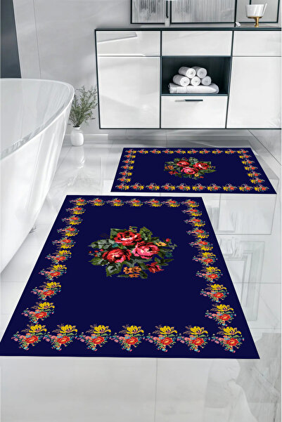 Napoli Home Σετ τουαλέτας μπάνιου με ψηφιακή εκτύπωση με μοτίβο λουλουδιών με πλαίσιο που πλένεται