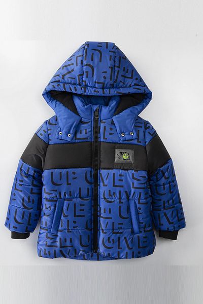 MDM New Series Baby Boy Coat - Letter Pattern, Zippered, Fleece Lined, Hooded, Plush Inflatable