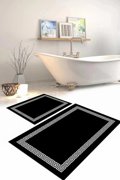 Napoli Home Digital Printed Washable Non-Slip Base Simple Framed Bath Mat Toilet Set
