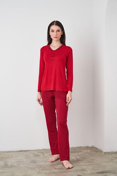 PJS 24522 Claret Red Cotton Long Sleeve Women's Pajama Set