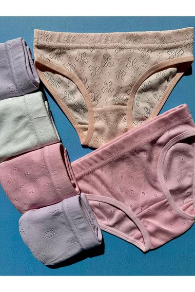 VicTroy Cotton, 4-Piece Patterned Perforated Knitted Girl's Undershirt and Panty Set