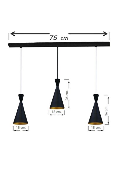 Bamyum Üçlü Siyah Ince Sarkıt Lamba Yemek Masası Oturma Odası Mutfak Salon Otel Showroom Ev Hediyesi