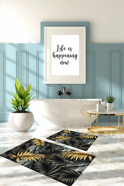 Napoli Home Set de scaune de toaletă pentru baie, lavabil, imprimat digital, cu model de frunze, KLOZET-89-GOLD-ANTHRACITE,