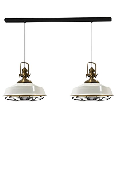 Bamyum Beyaz Asaletli Ikili Telli Eskitme Başlık Avize Sarkıt Lamba Salon Mutfak Pastane Cafe