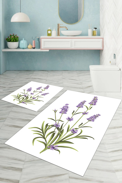 Napoli Home Set de scaune de toaletă pentru baie, lavabil, imprimat digital, cu model floral simplu, WC-61-ALB,