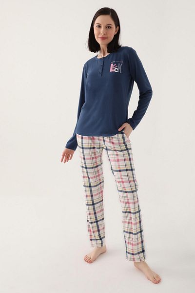 Arnetta Make Your Our Navy Blue Women's Long Sleeve Pajama Set
