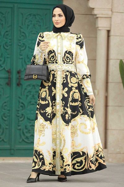 WellWay Rochie din stofă Atlas (curea inclusă)-Galben NHN98