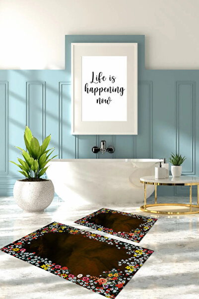 Napoli Home Σετ τουαλέτας με ψηφιακή εκτύπωση, πλενόμενο, πολύχρωμο μοτίβο λουλουδιών