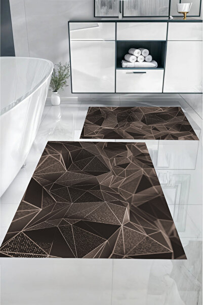 Napoli Home Σετ τουαλέτας με ψάθα μπάνιου με γεωμετρικό σχέδιο με ψηφιακή εκτύπωση που πλένεται